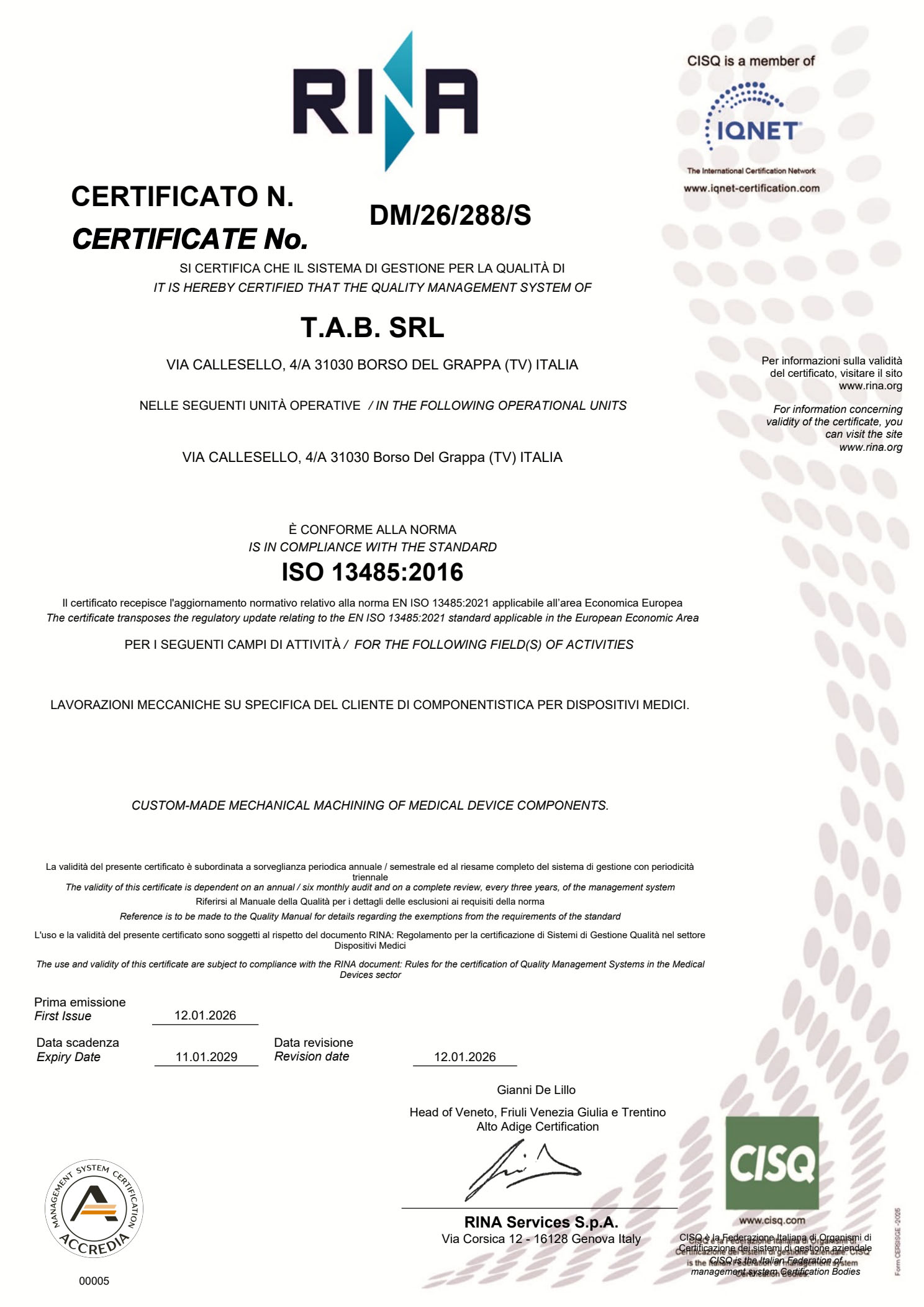 13485 ISO certificato